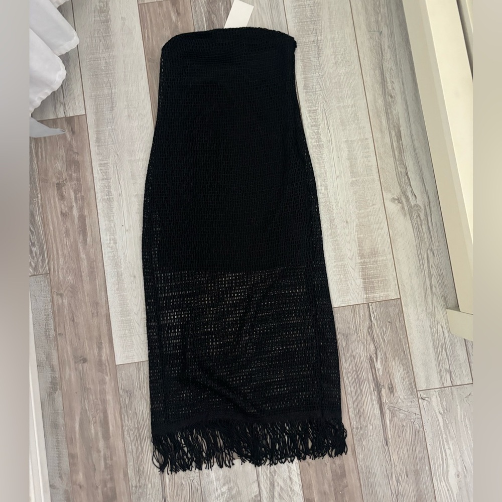 Zara Black Crochet Fringe Maxi Skirt